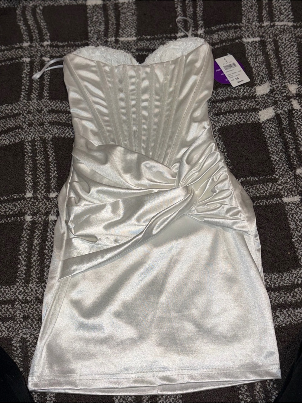 Windsor White Satin Mini Dress with Sweetheart Bust